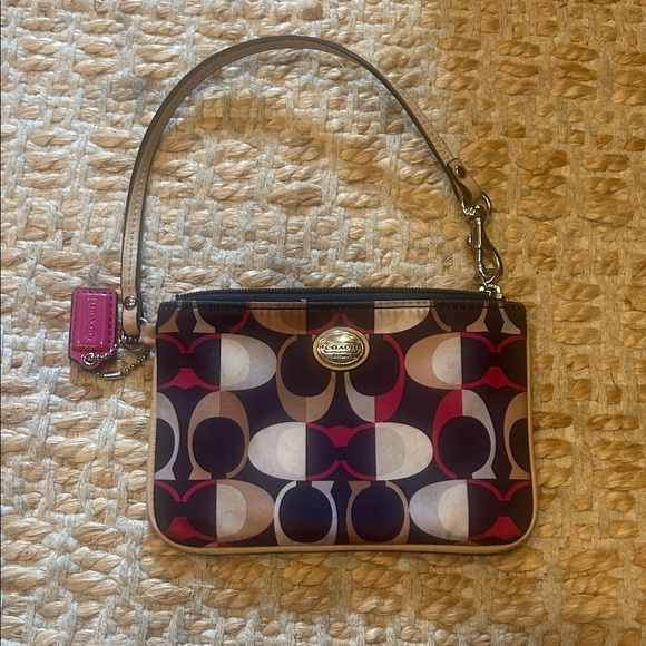 Coach Handbags - Coach Signature Pattern Wristlet in Pink and Brown